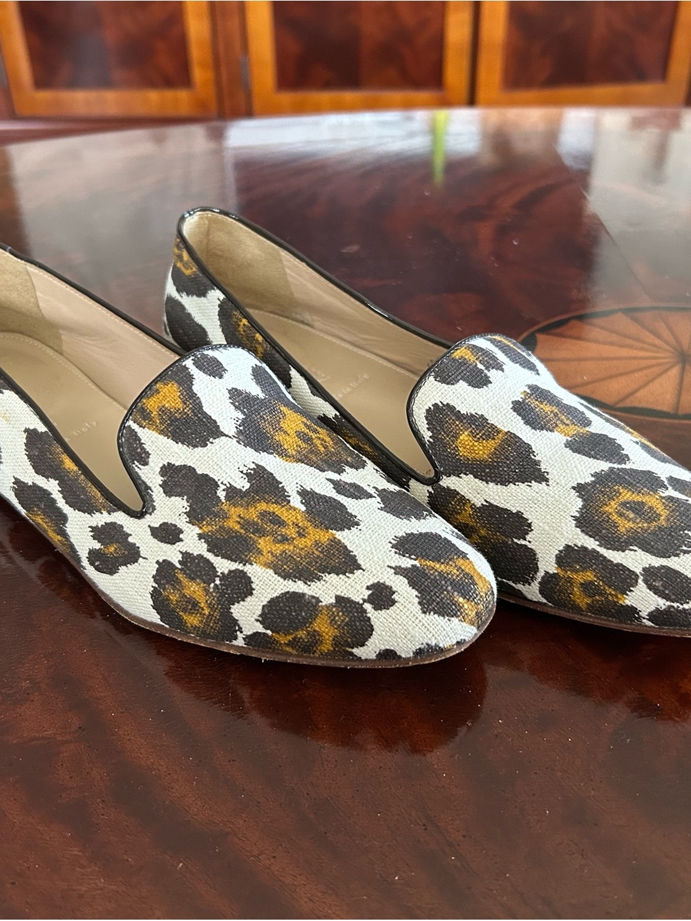 J. Crew Leopard Print Slip-On Loafers in White, Black & Gold